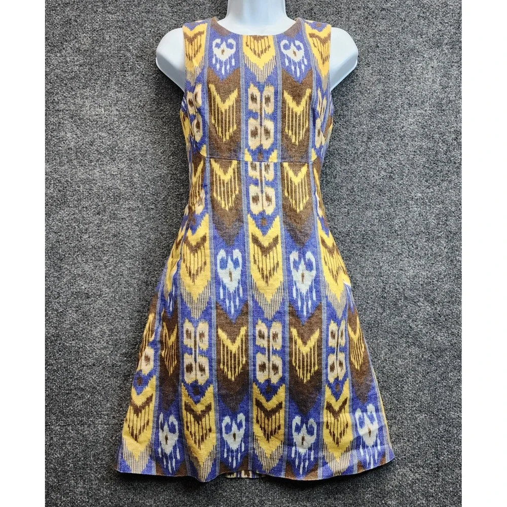Tory Burch Sleeveless Linen Ikat Shift Dress Boho Coastal Designer Lined Size 4